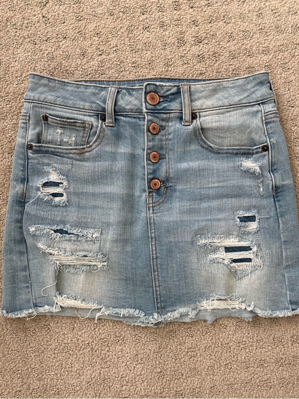 American Eagle Outfitters Light Blue Distressed Denim Mini Skirt